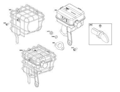 Exhaust Group Diagram and Parts List for 12V332-0129-01 100000 - 19Z999 Briggs and Stratton Engine